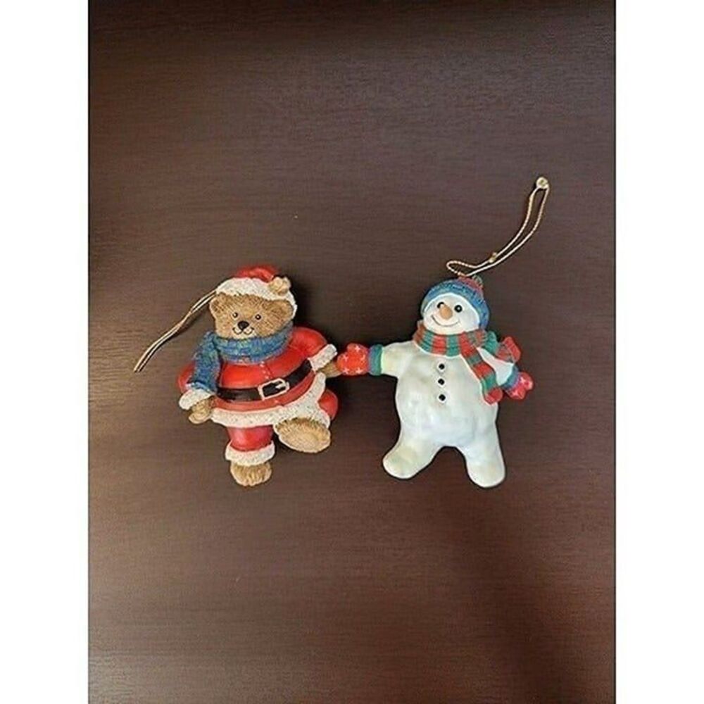 Vintage Snowman and Santa Bear Christmas Ornaments